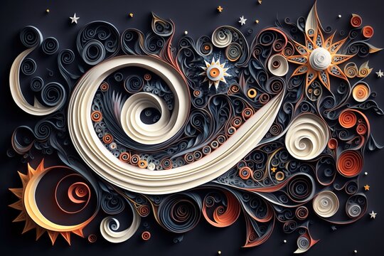 Universe pattern paper quilling, concept of Cosmic Art and Geometric Design, created with Generative AI technology