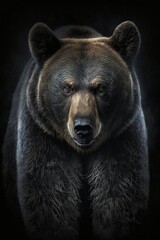 Black bear portrait isolated on black background illustrated using generative Ai