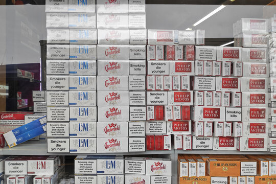 Stack of carton of cigarettes for sale