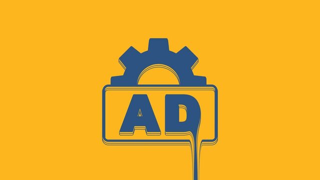 Blue Advertising icon isolated on orange background. Concept of marketing and promotion process. Responsive ads. Social media advertising. 4K Video motion graphic animation