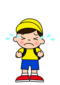 recommend clip art: 涙を流して泣く小学生の男の子のイラスト 全身正面