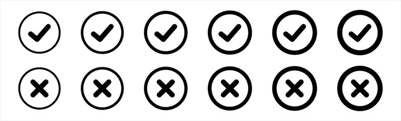 checkmark icon. x or confirm symbol. deny, confirm, close delete denied buttons. red cross mark signs, vector illustration