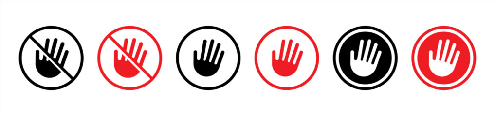 Stop sign with hand or palm icon symbol for apps and websites.