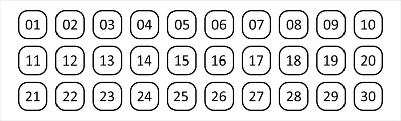 Simple numbers icon. number 0, 1 to 30 symbol signs, vector illustration