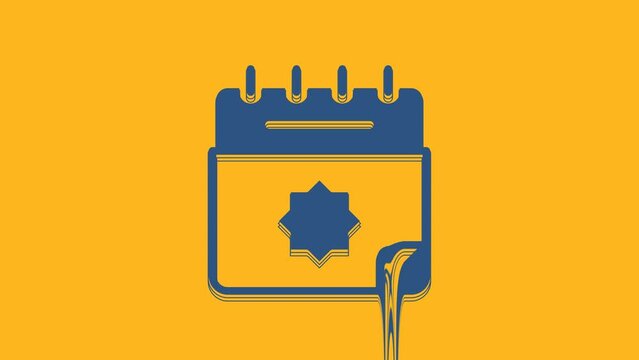 Blue Ramadan calendar icon isolated on orange background. Ramadan kareem and Islamic symbols. 4K Video motion graphic animation