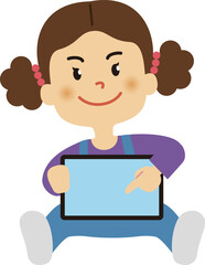 タブレットと女の子のイラスト