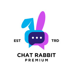 chat rabbit color logo icon design illustration template