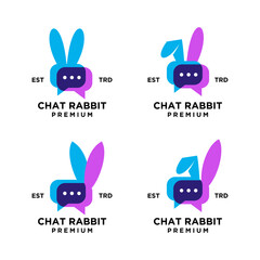 chat rabbit color logo icon design illustration template	
