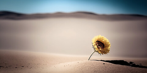 Little sunflower in the middle of the desert - Generative AI