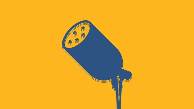 Blue Salami sausage icon isolated on orange background. Meat delicatessen product. 4K Video motion graphic animation