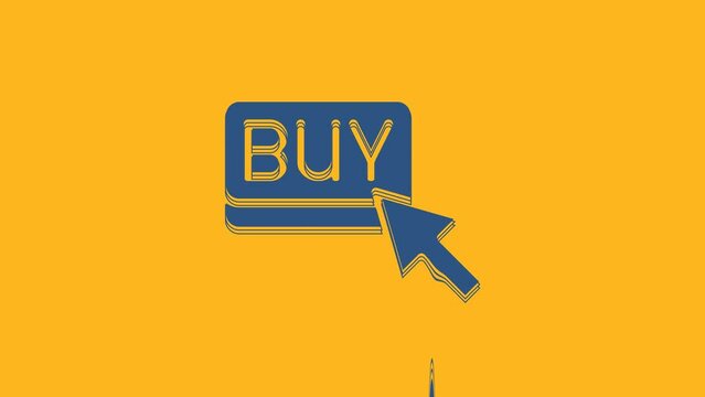 Blue Buy button icon isolated on orange background. Financial and stock investment market concept. 4K Video motion graphic animation