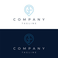 Letter GF FG initial point pin map local icon logo design vector template	