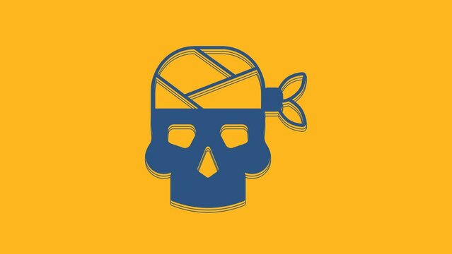 Blue Pirate captain icon isolated on orange background. 4K Video motion graphic animation