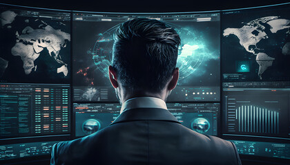 Businessman analysing data retention, internet network, acquiring new customers and partnership for business, growth,marketing strategy, business, ai, generated by ai, tech, metaverse, data