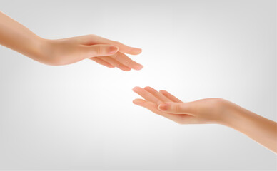 Two hands touching People helping each other with their fingertips. Giving a helping hand concept. Concept of human relation, community, togetherness, teamwork. Vector - 575187911