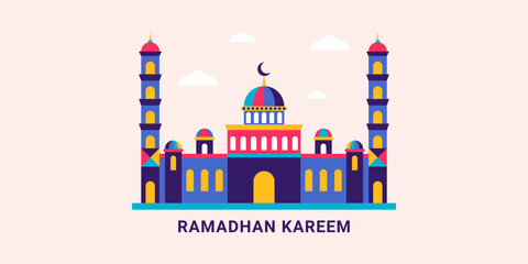 Ramadan kareem islamic banner with colorful geometric style. Vector illustration.