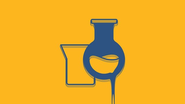 Blue Oil petrol test tube icon isolated on orange background. 4K Video motion graphic animation