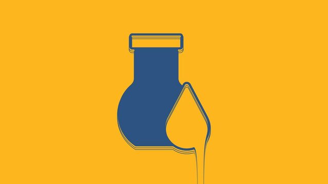 Blue Oil petrol test tube icon isolated on orange background. 4K Video motion graphic animation