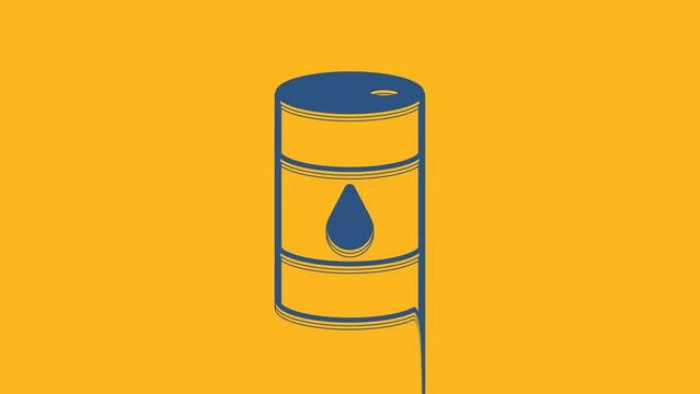 Blue Barrel oil icon isolated on orange background. 4K Video motion graphic animation
