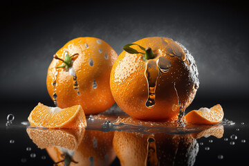 orange with water drops, ia generativa © Benetti Arts ™