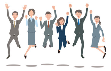 ジャンプする男女のビジネスパーソン