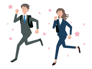 走る男女のビジネスパーソン