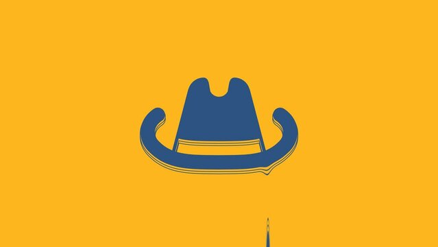 Blue Western cowboy hat icon isolated on orange background. 4K Video motion graphic animation