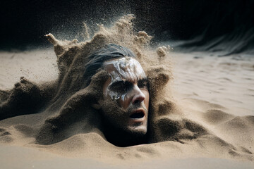 person sinking into quicksand, representing the feeling of being consumed anxiety With Generative AI - obrazy, fototapety, plakaty