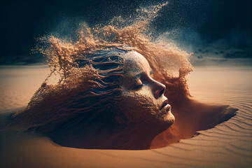 person sinking into quicksand, representing the feeling of being consumed anxiety With Generative AI - obrazy, fototapety, plakaty