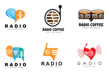 Coffee Radio Logo, Podcast Radio Design, Coffee Icon, Coffee Cafe Logo Product Brand Vector
