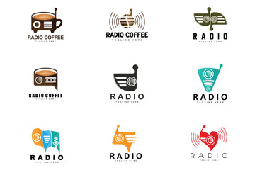 Coffee Radio Logo, Podcast Radio Design, Coffee Icon, Coffee Cafe Logo Product Brand Vector