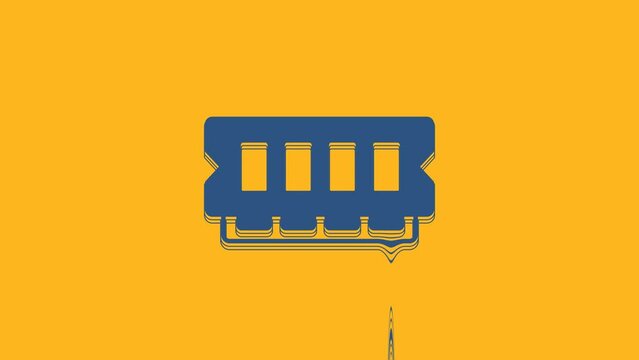 Blue RAM, random access memory icon isolated on orange background. 4K Video motion graphic animation