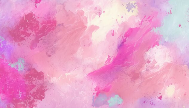 Bright abstract watercolor background. Pink paint on white paper. Pink and white oil painted wallpaper.