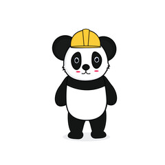 illustration of construction worker panda vector design
