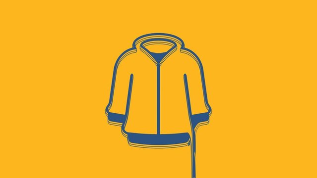 Blue Hoodie icon isolated on orange background. Hooded sweatshirt. 4K Video motion graphic animation