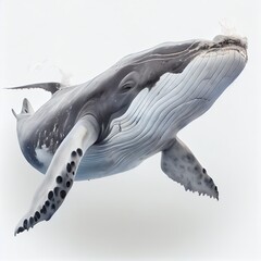 Naklejka premium Generative AI of a Blue Whale isolated on a White Background