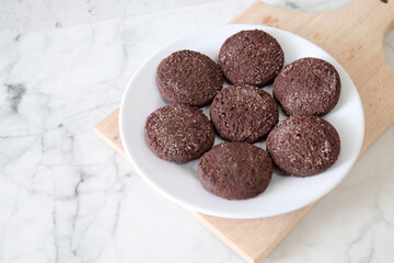 Chocolate chip cookies with sugar fresh homemade. Vegetarian dessert. American  style breakfast in the form of chocolate chip cookies. Free space for text