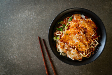 ramen noodles with gyoza or pork dumplings