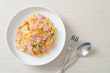 bacon ham fried rice on plate