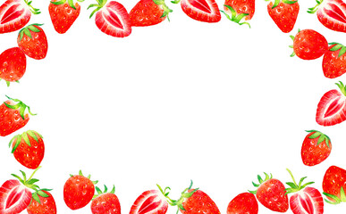 苺の果実の背景　フルーツの手描き水彩イラスト素材