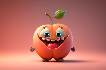 3D render cute and happy peach cartoon character. Generative AI