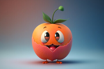 3D render cute and happy peach cartoon character. Generative AI