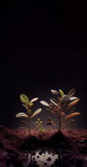 plants in the ground, illustration, black dark background, copy space, earth day, flower, tree, wallpaper