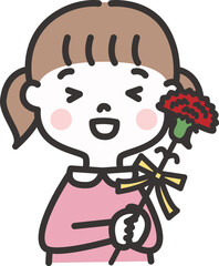 カーネーションを持つ女の子　母の日のイラスト