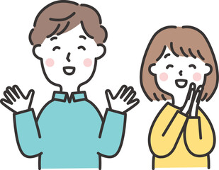 喜ぶ若い夫婦のイラスト