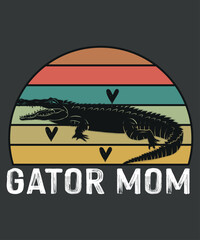 funny Gator mom Retro sunset Alligator Crocodile Gator mom shirt design vector,  funny, Gator girl, Retro sunset, Alligator, Crocodile, Gator girl
