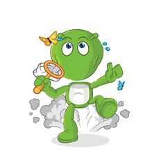alien catch butterfly illustration. character vector