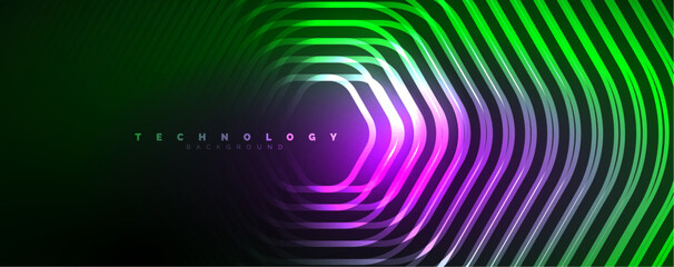 Fototapeta premium Techno shiny hexagons abstract background, technology energy space light concept, abstract background wallpaper design
