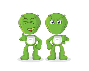 Obraz premium alien thumbs up and thumbs down. cartoon mascot vector