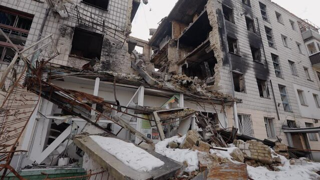 Borodyanka, Ukraine - a destroyed building during the war, Bucha district